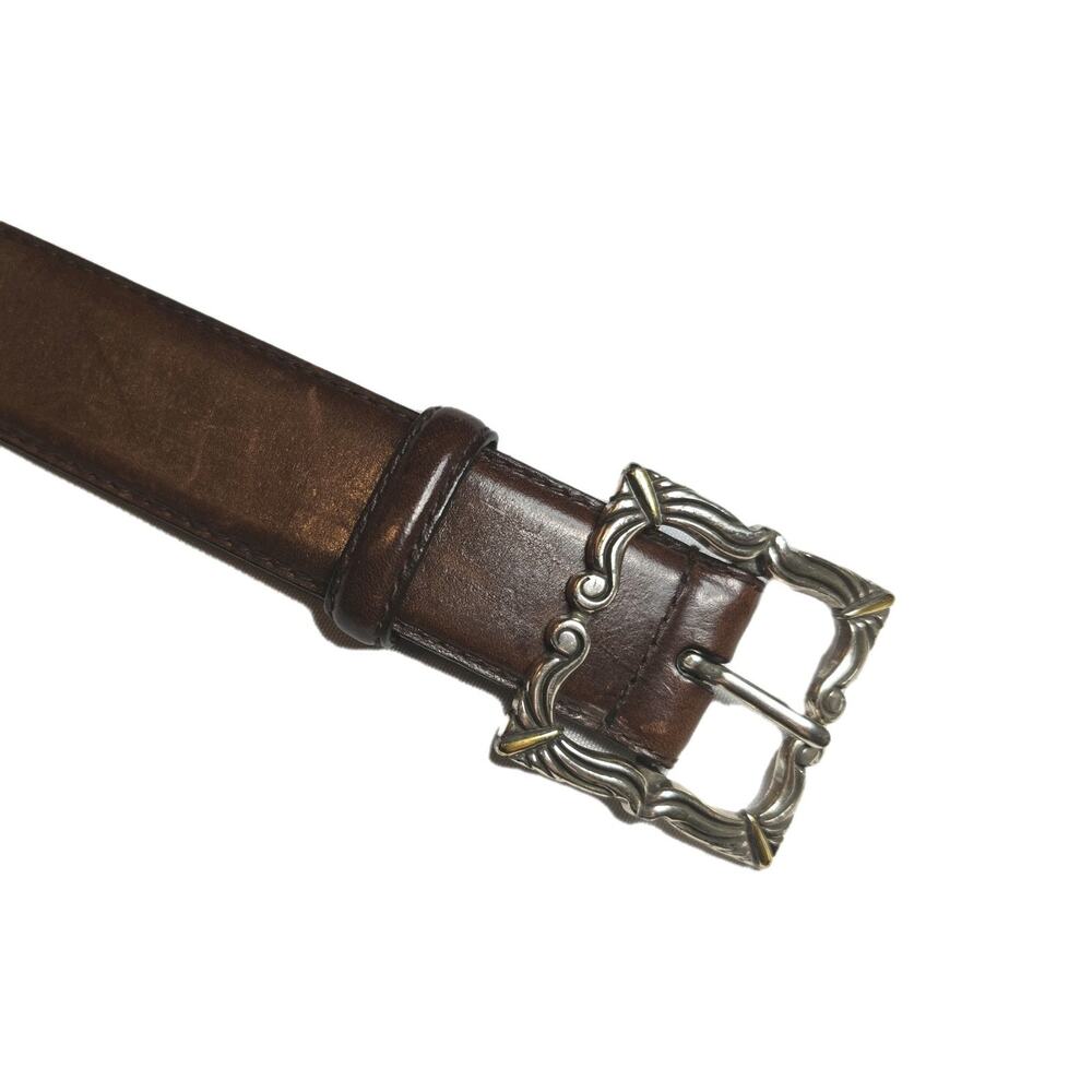 Vintage Fossil Women Size S Genuine Leather Brown 1.25" Wide Belt Western Buckle